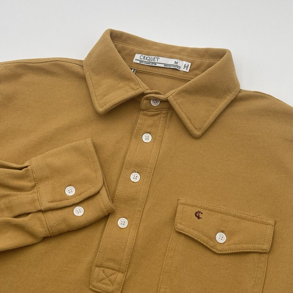 Criquet Polo Shirt Men's M Yellow/Brown Pocket Golf Outdoor Pima Fall Festive